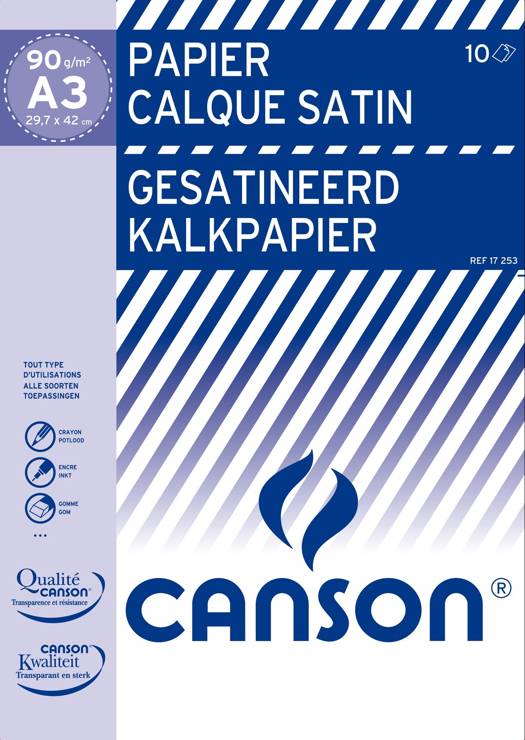 CANSON Pochette de 10 feuilles papier calque satin 70g A3 Ref-17151 ≡  CALIPAGE