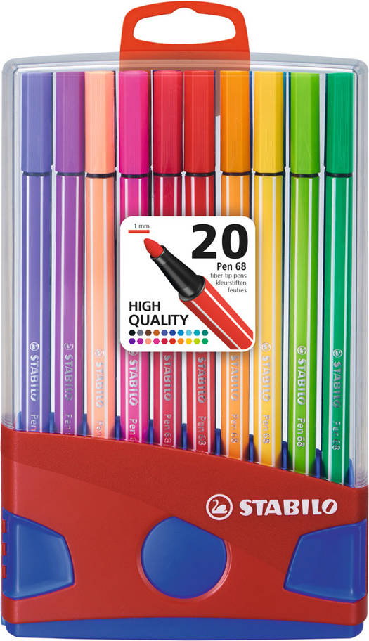 STABILO Pen 68 Feutres de dessin x20 et boitier ColorParade rouge/bleu -  Confetti Campus