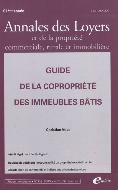 Guide De La Copropriété Des Immeubles Bâtis | Christian Atias | Droit ...